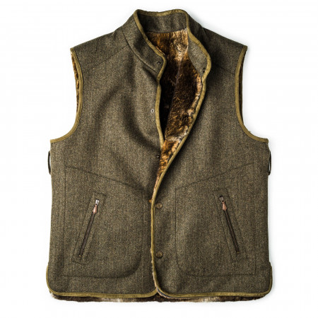 Men's Hector Fur Lined Herringbone Tweed Waistcoat