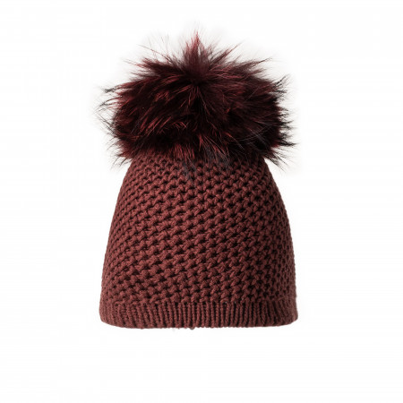 Cashmere & Fur Knit Hat in Brick