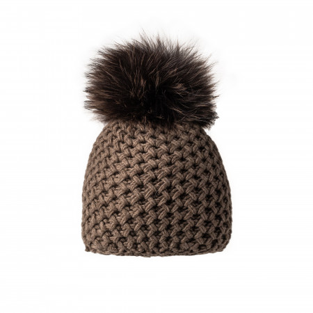 Inverni Cashmere & Fur Knit Hat in Brown