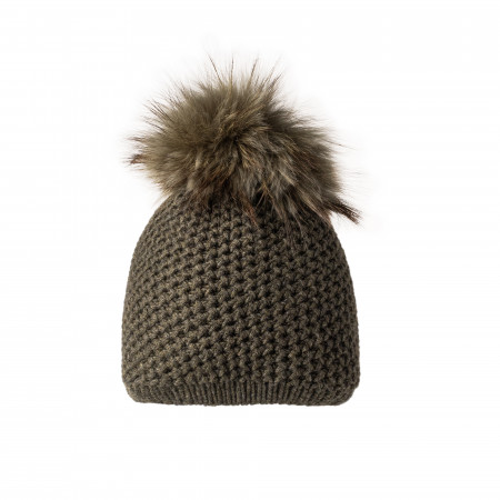 Inverni Cashmere & Fur Knit Hat in Loden
