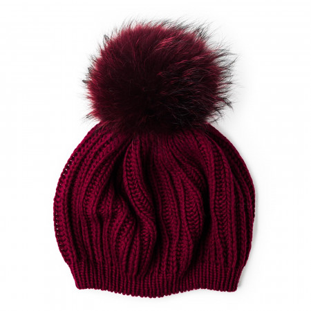 Inverni Cashmere & Raccoon Fur Knit Hat in Wine