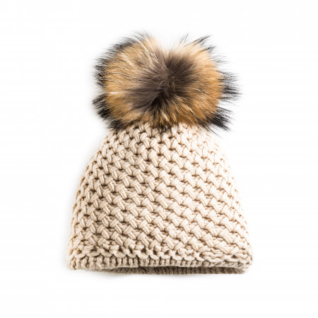 Inverni Cashmere & Raccoon Fur Knit Hat in Vanilla