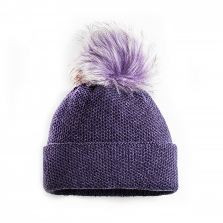Inverni Cashmere & Raccoon Fur Knit Hat in Plum