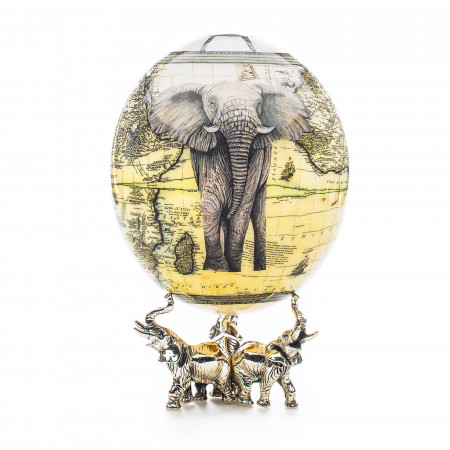 Ostrich Egg with Silver Base - Elephant