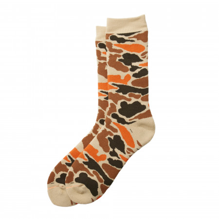 Rototo Camo Crew Socks in Beige & Orange