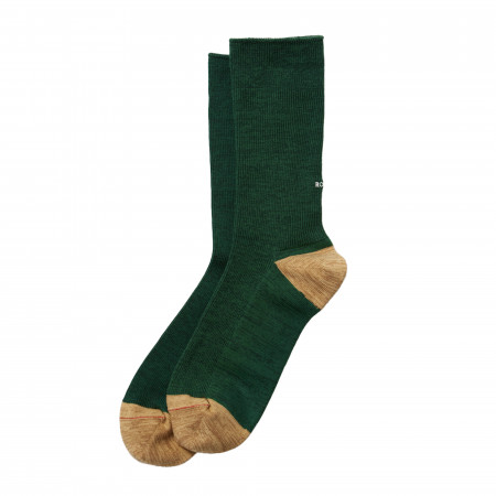 Rototo Ribbed Crew Socks in Dark Green & Beige