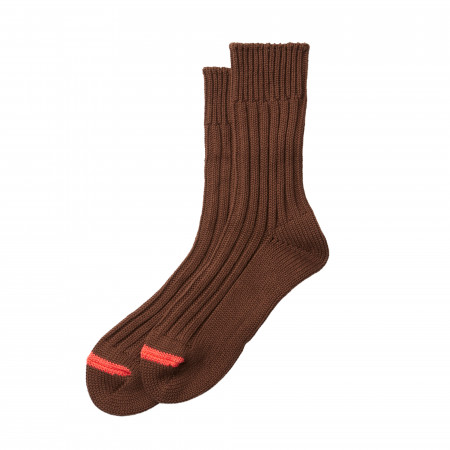 Chunky Ribbed Crew Socks in Brown & Poppy