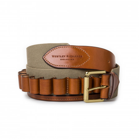 Westley Richards 20 Gauge Cartridge Belt in Sand Canvas and Mid Tan