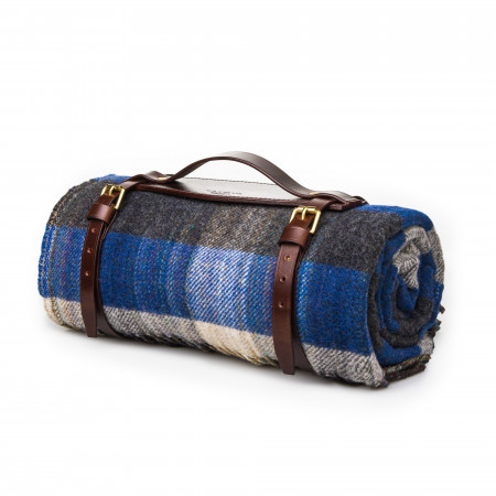 Westley Richards Wool Travel Blanket - Blue/Charcoal