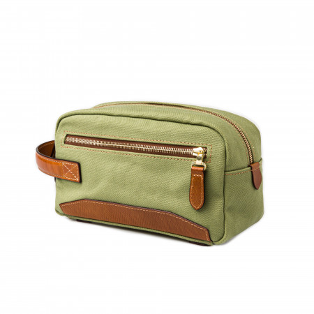 Westley Richards Bournbrook Wash Bag in Safari Green and Mid Tan