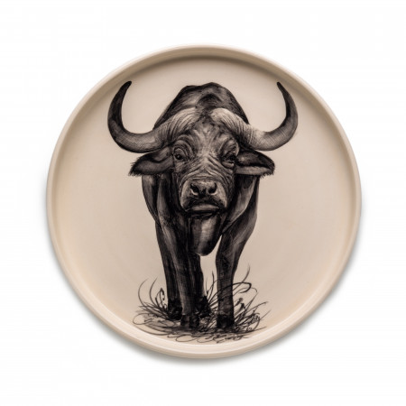 Large Hand Painted Buffalo Dish