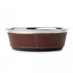 Leather Covered Dog Bowl in Dark Tan