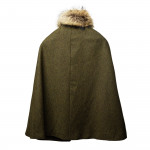 Ladies Fur-Trimmed Cape in Herringbone