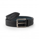 Ostrich Leg Leather Belt in Black