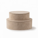 Round Leather Box Set in Taupe
