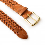 Hand Plaited Leather Belt in Mid Tan
