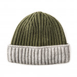 Knitted Two Tone Cashmere Hat in Green