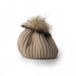 Cashmere and Raccoon Fur Cable Knit Hat in Beige