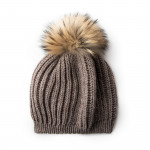 Cashmere and Raccoon Fur Cable Knit Hat in Taupe