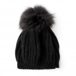 Cashmere and Raccoon Fur Cable Knit Hat in Black