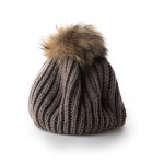 Cashmere and Raccoon Fur Cable Knit Hat in Taupe
