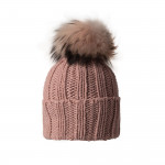 Cashmere & Fur Knit Turn-Up Hat in Cameo