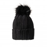 Cashmere & Fur Knit Turn-Up Hat in Black