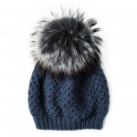Cashmere & Raccoon Fur Knit Hat in Blue Grey