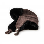 Fur Lined Knit Hat With Ear Warmers in Brown