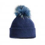 Cashmere & Fox Fur Knit Hat in Blue