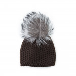 Cashmere Knit Hat w/ Silver Fox Fur - Expresso