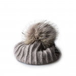 Wool & Cashmere Knit Hat w/ Raccoon Fur - Sand