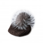 Cashmere Knit Hat w/ Silver Fox Fur - Expresso