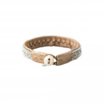 Pewter Embroidered Leather Bracelet - Sand