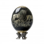 Ostrich Egg with Silver Base - Lions