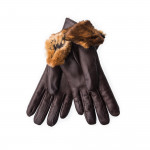 Ladies Leather Gloves with Rex Rabbit Fur in Brown