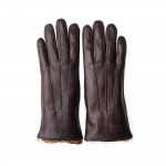 Ladies Leather Gloves with Rex Rabbit Fur in Brown