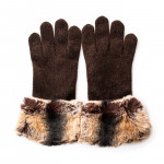 Ladies Cashmere and Rabbit Fur Gloves in Brown