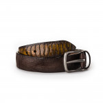 Men's Ostrich Leg Leather Belt - Antique Yellow