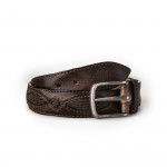 Men's Leather Belt - Taupe with Military Detail