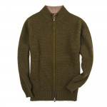 Bowland Zip Cardigan in Field Green with Clay