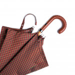 Red & Green Gingham Umbrella with Cognac Handle